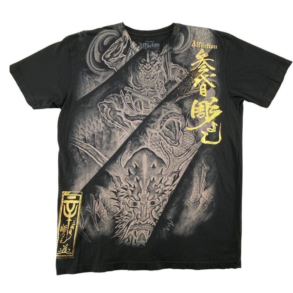 Affliction Horiyoshi III Dragon Demon Black Graphic T Shirt 2XL Y2K